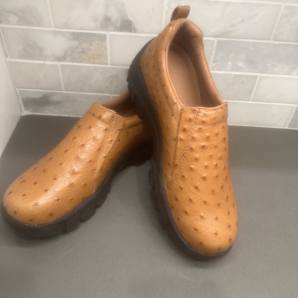 NEW-Men's Roper~7~Performance Ostrich Leather Shoes Light Brown